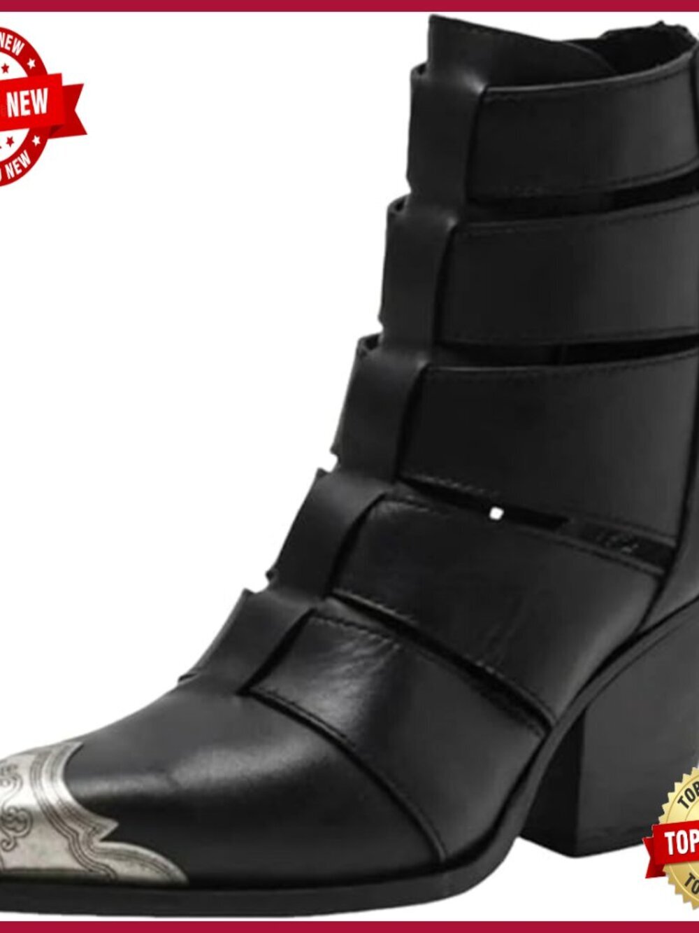 Cowgirl Ankle Boots Stacked Block Heel Cowboy Booties Back Zipper Western Boots